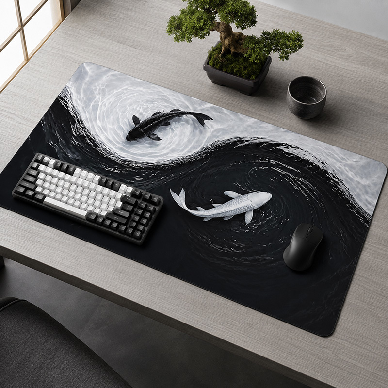 Black White Koi Mouse Pad Game - Pc Gaming White ulasan dan harga